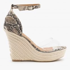 Qupid Shoes Clear Toe Espadrille Platform Wedges
