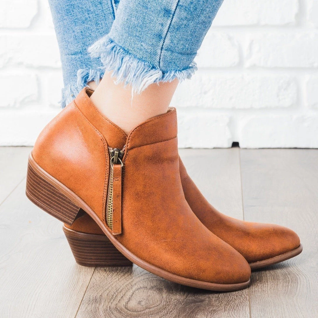 Wild Diva Shoes Cognac Zipper Ankle Booties 3 Wild Diva Shoes Cognac Zipper Ankle Booties