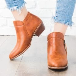 Wild Diva Shoes Cognac Zipper Ankle Booties