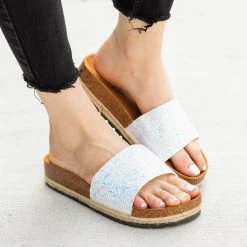 Anna Shoes Newest Arrivals Comfy Glitter Cork Slides