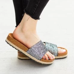 Anna Shoes Newest Arrivals Comfy Glitter Cork Slides