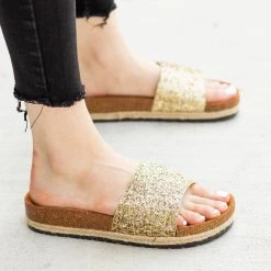 Anna Shoes Newest Arrivals Comfy Glitter Cork Slides