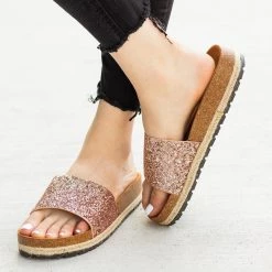 Anna Shoes Newest Arrivals Comfy Glitter Cork Slides