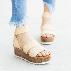 Wild Diva Shoes Comfy Knitted Cork Wedges Newest Arrivals