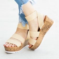 Wild Diva Shoes Comfy Knitted Cork Wedges Newest Arrivals