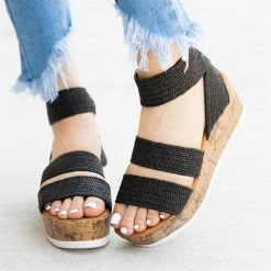 Wild Diva Shoes Comfy Knitted Cork Wedges Newest Arrivals