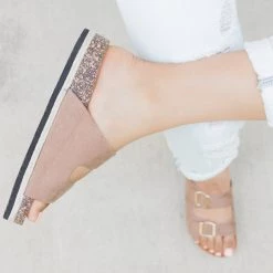 Anna Shoes Cork/Espadrille Trim Buckle Slides