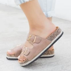 Anna Shoes Cork/Espadrille Trim Buckle Slides