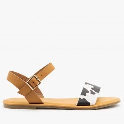 Bamboo Shoes Cow Print Slingback Buckled Sandals Newest Arrivals