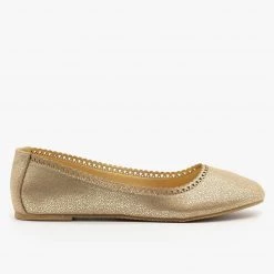 City Classified Shoes Cracked Gold Ballet Flats