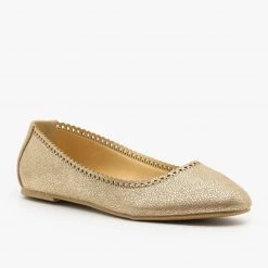 City Classified Shoes Cracked Gold Ballet Flats