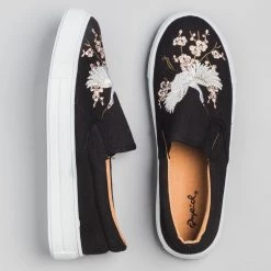 Qupid Shoes Crane Embroidered Slip On Sneakers Newest Arrivals