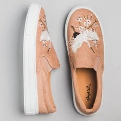 Qupid Shoes Crane Embroidered Slip On Sneakers Newest Arrivals