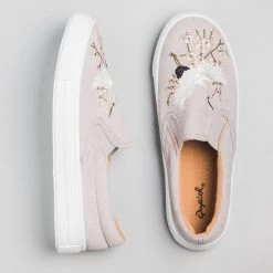 Qupid Shoes Crane Embroidered Slip On Sneakers Newest Arrivals
