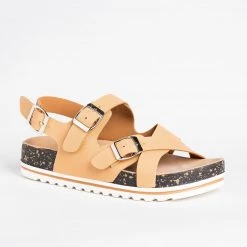 Nature Breeze Newest Arrivals Criss Cross Buckled Cork Sandals