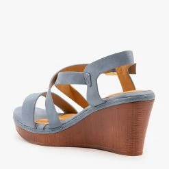 Bella Marie Newest Arrivals Criss Cross Buckled Sandal Wedges