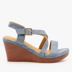 Bella Marie Newest Arrivals Criss Cross Buckled Sandal Wedges