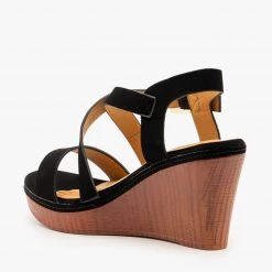 Bella Marie Newest Arrivals Criss Cross Buckled Sandal Wedges