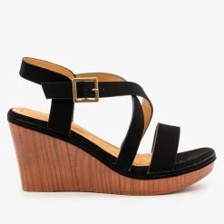 Bella Marie Newest Arrivals Criss Cross Buckled Sandal Wedges