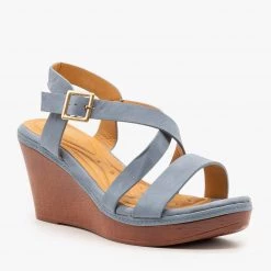 Bella Marie Newest Arrivals Criss Cross Buckled Sandal Wedges