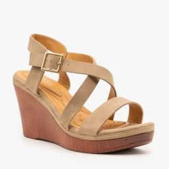 Bella Marie Newest Arrivals Criss Cross Buckled Sandal Wedges
