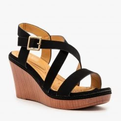 Bella Marie Newest Arrivals Criss Cross Buckled Sandal Wedges