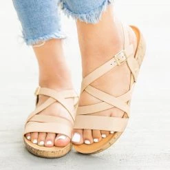 Bella Marie Newest Arrivals Criss Cross Cork Flatform Sandals