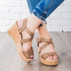 DbDk Fashion Criss Cross Cork Wedges