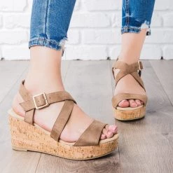 DbDk Fashion Criss Cross Cork Wedges