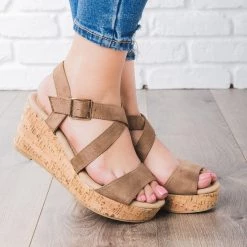 DbDk Fashion Criss Cross Cork Wedges