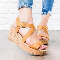 DbDk Fashion Criss Cross Cork Wedges