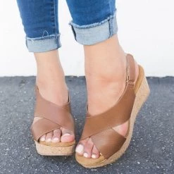 Anna Shoes Criss Cross Slingback Cork Wedges Newest Arrivals