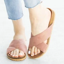 Soda Shoes Criss-Cross Thick Strap Slides Newest Arrivals