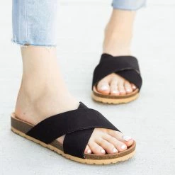 Soda Shoes Criss-Cross Thick Strap Slides Newest Arrivals