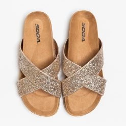 Soda Shoes Criss-Cross Thick Strap Slides Newest Arrivals