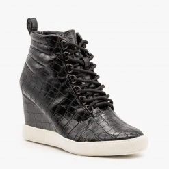 AMS Shoes Newest Arrivals Crocodile Lace Up Sneaker Wedges