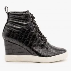 AMS Shoes Newest Arrivals Crocodile Lace Up Sneaker Wedges