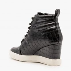 AMS Shoes Newest Arrivals Crocodile Lace Up Sneaker Wedges