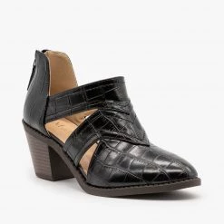 Mata Newest Arrivals Crocodile Print Caged Booties