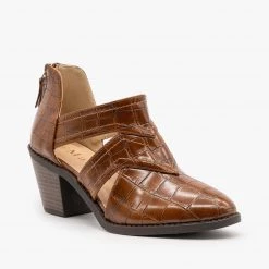 Mata Newest Arrivals Crocodile Print Caged Booties