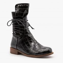 Mata Crocodile Side Laced Booties FINAL SALE Newest Arrivals