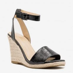 Mata Crocodile Square Toe Espadrille Wedges