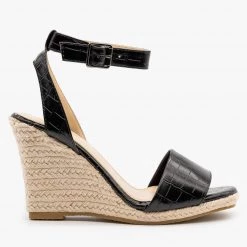 Mata Crocodile Square Toe Espadrille Wedges