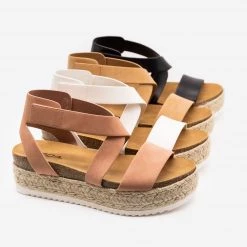 Soda Shoes Cross Strap Velcro Espadrille Sandals