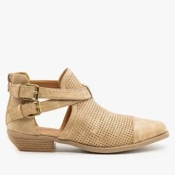 Qupid Shoes Cut Out Mesh Buckle Booties Newest Arrivals
