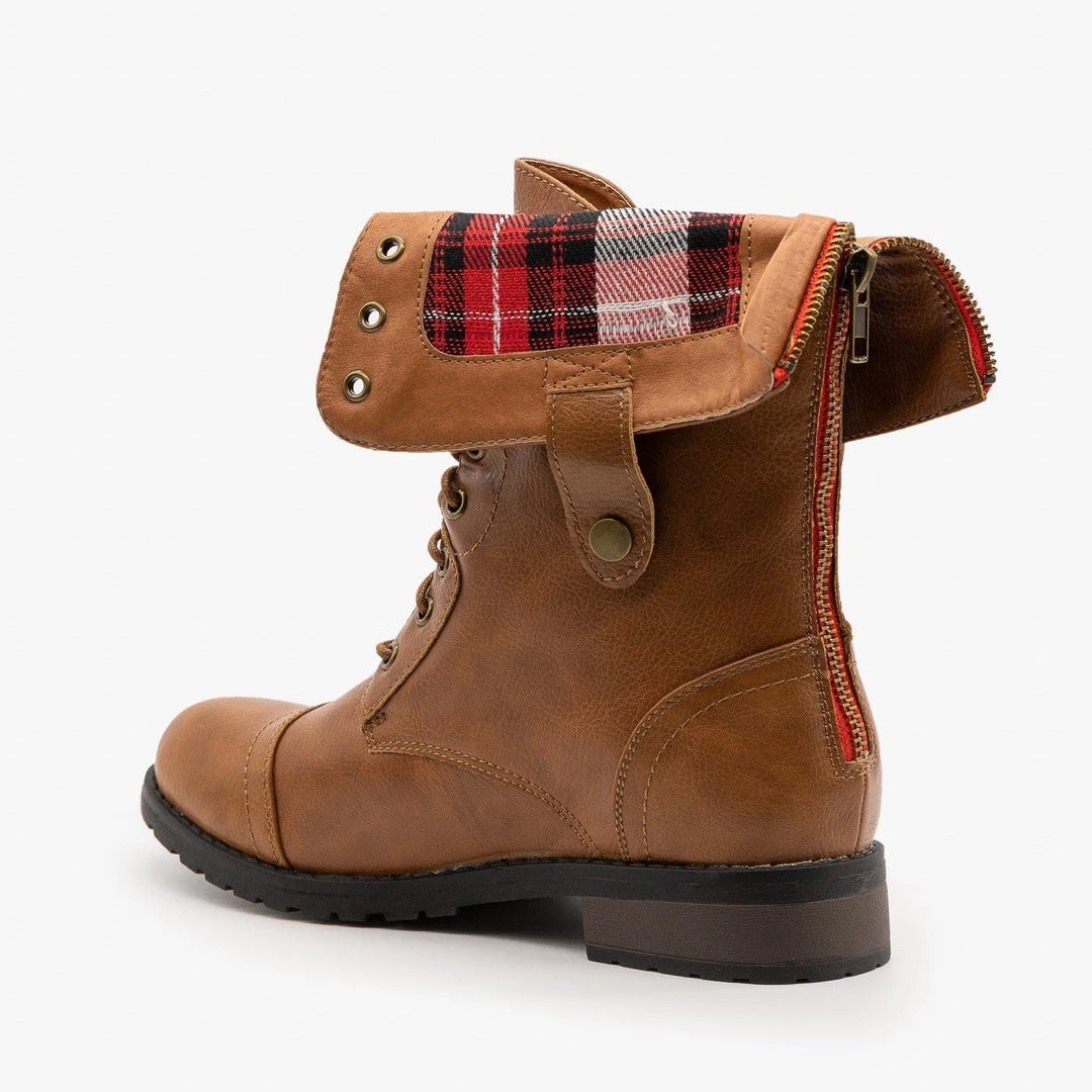 Refresh Cute Plaid Cuff Combat Boots FINAL SALE 3 Refresh Cute Plaid Cuff Combat Boots FINAL SALE