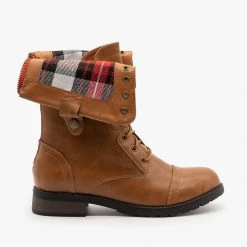 Refresh Cute Plaid Cuff Combat Boots FINAL SALE 7 Refresh Cute Plaid Cuff Combat Boots FINAL SALE