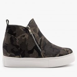 Nature Breeze Newest Arrivals Dark Camo Sneaker Wedges