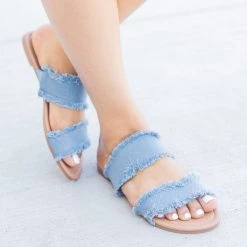 Soho Girls Denim Frayed Slip-On Sandals