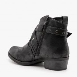 Mark & Maddux Distressed Criss Cross Strap Booties